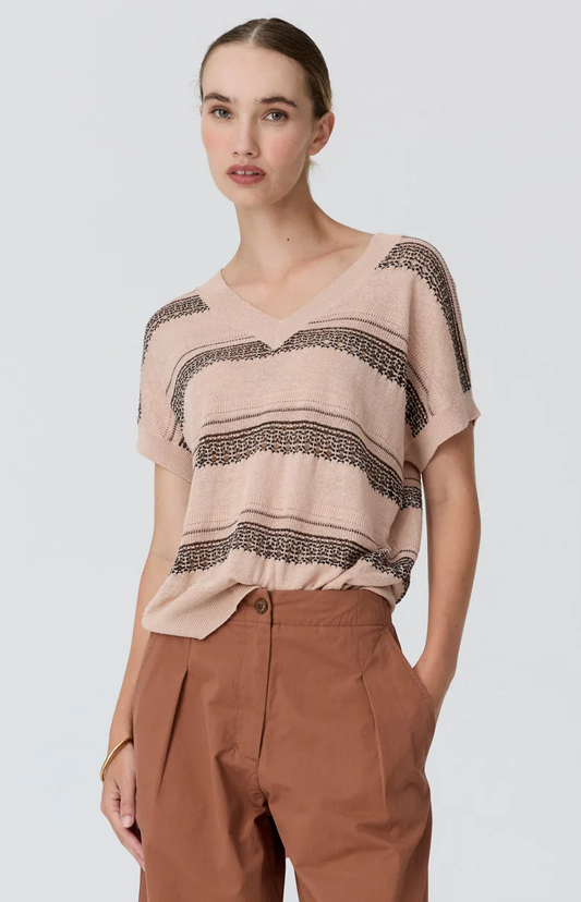 POL Liana V-Neck Pointelle Knit - Pink/Black