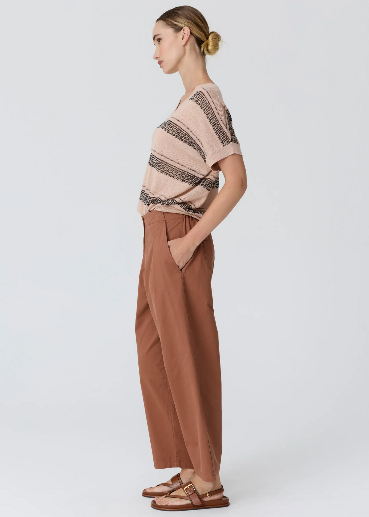 POL Liana V-Neck Pointelle Knit - Pink/Black