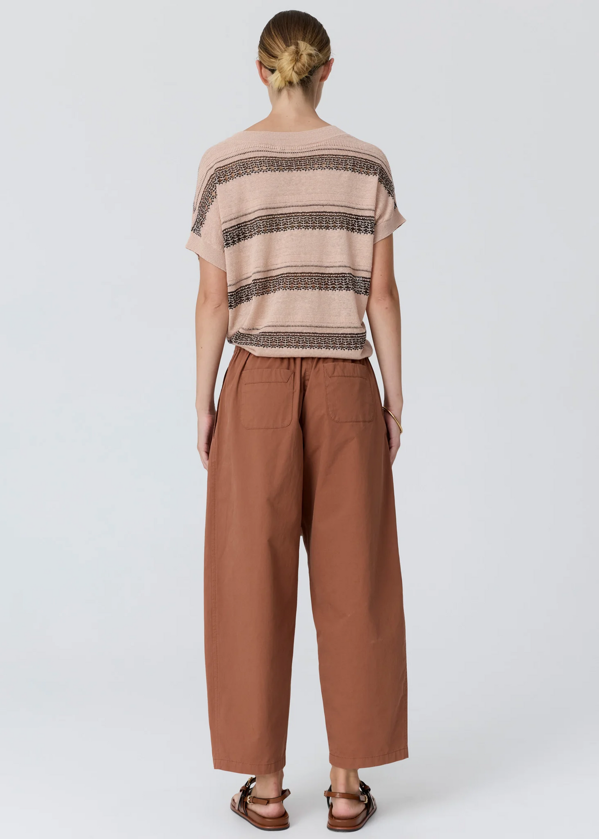 POL Liana V-Neck Pointelle Knit - Pink/Black