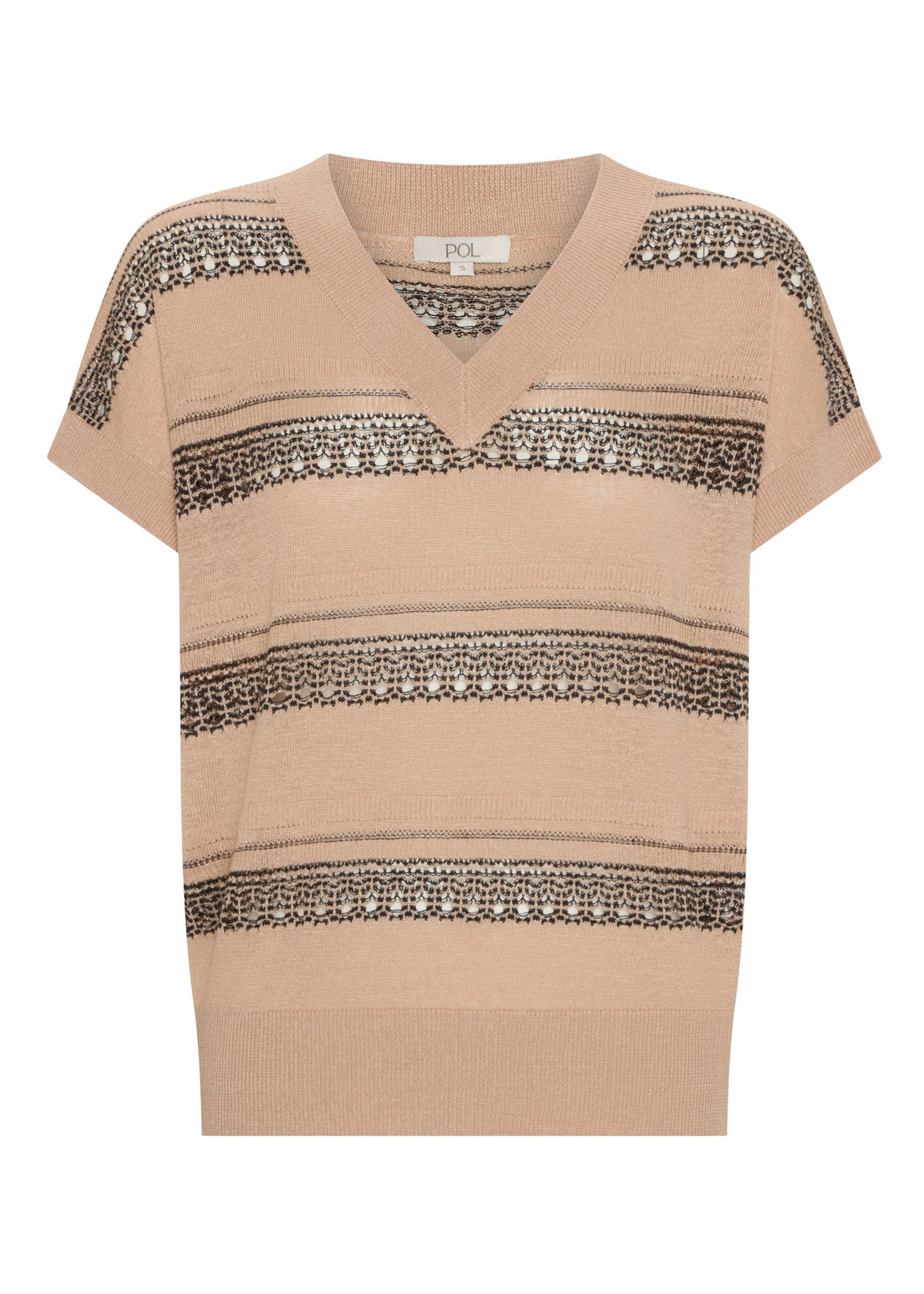 POL Liana V-Neck Pointelle Knit - Pink/Black