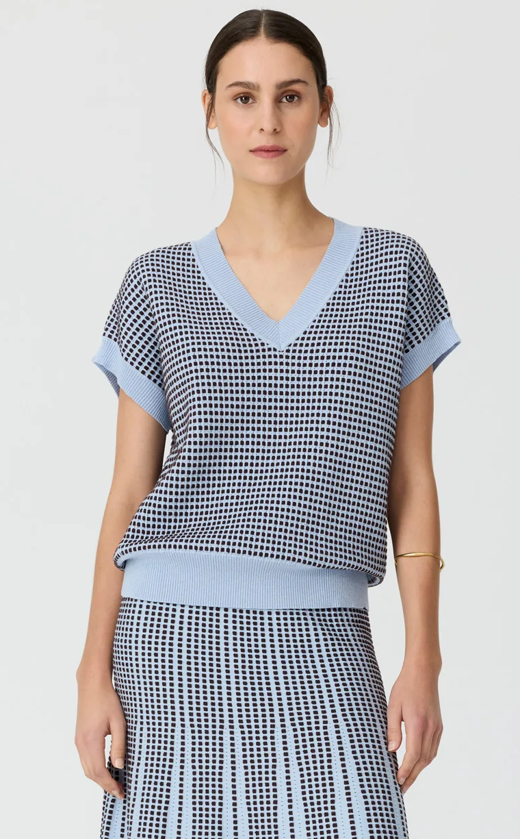 POL Evlyn Knit Top - Blue/Choc