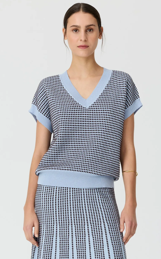 POL Evlyn Knit Top - Blue/Choc