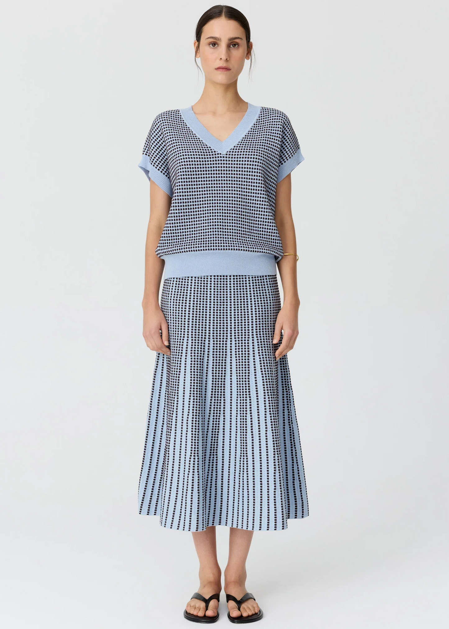 POL Evlyn Knit Top - Blue/Choc