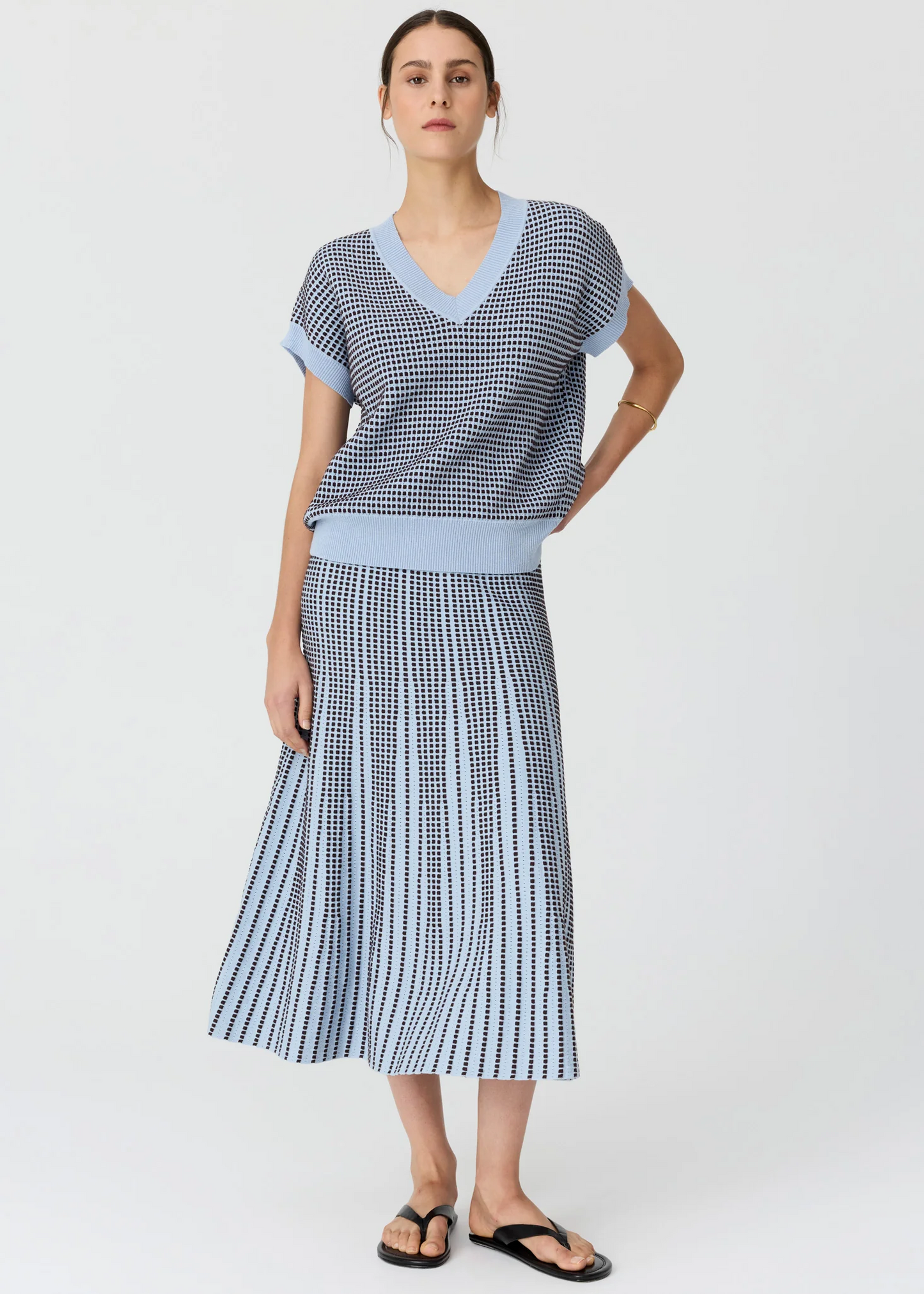 POL Evlyn Knit Top - Blue/Choc