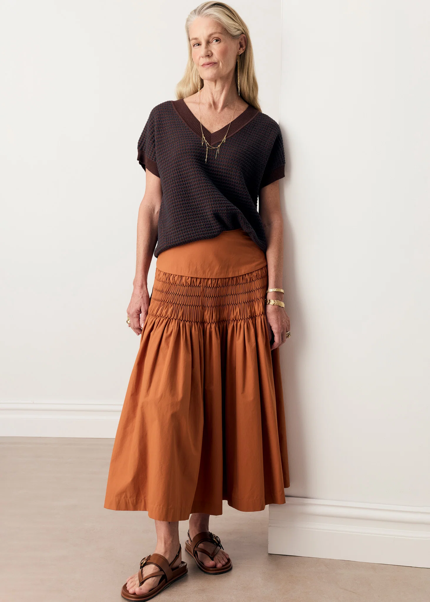 POL Elina Smocked Skirt - Amber