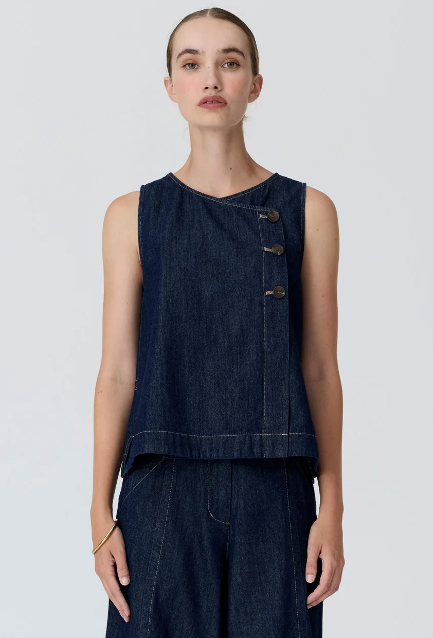 POL Anise Button Tank - Denim