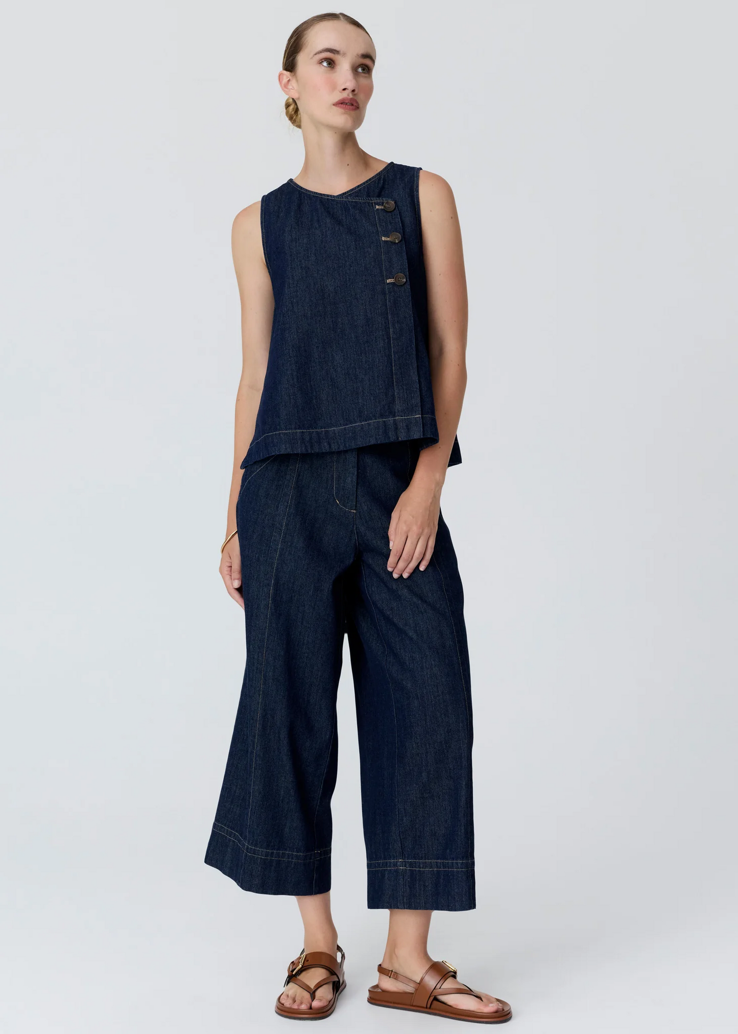POL Anise Button Tank - Denim