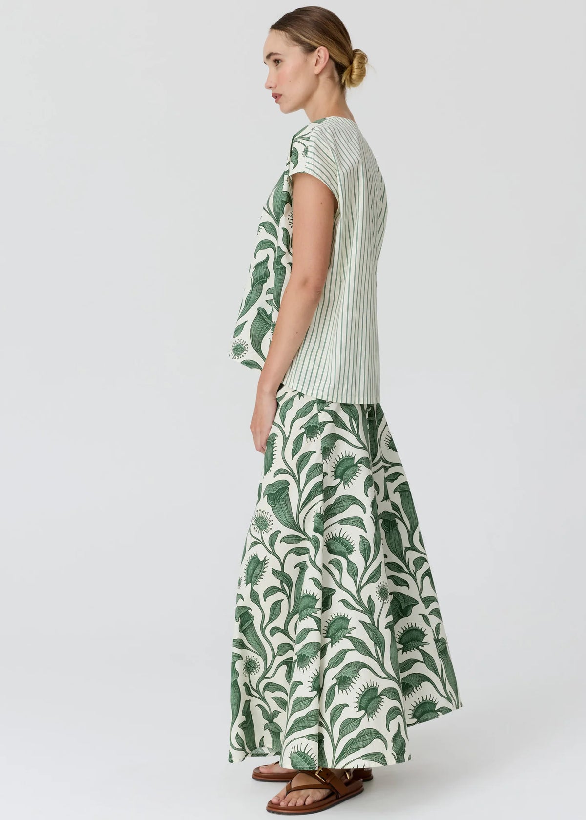 POL Botanica Top with Contrast Back - Botanica Print/Stripe