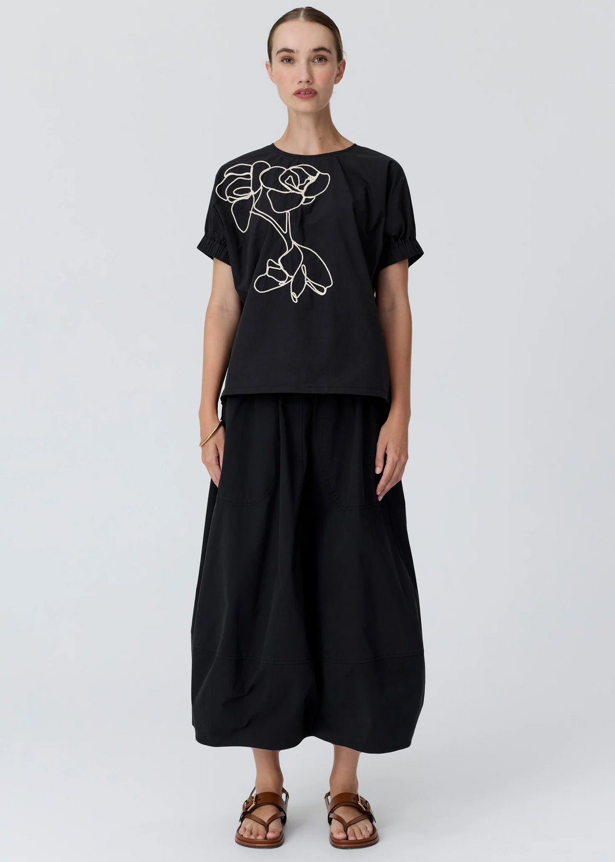 POL Ivy Cornelli Embroidered Top - Black/Chalk
