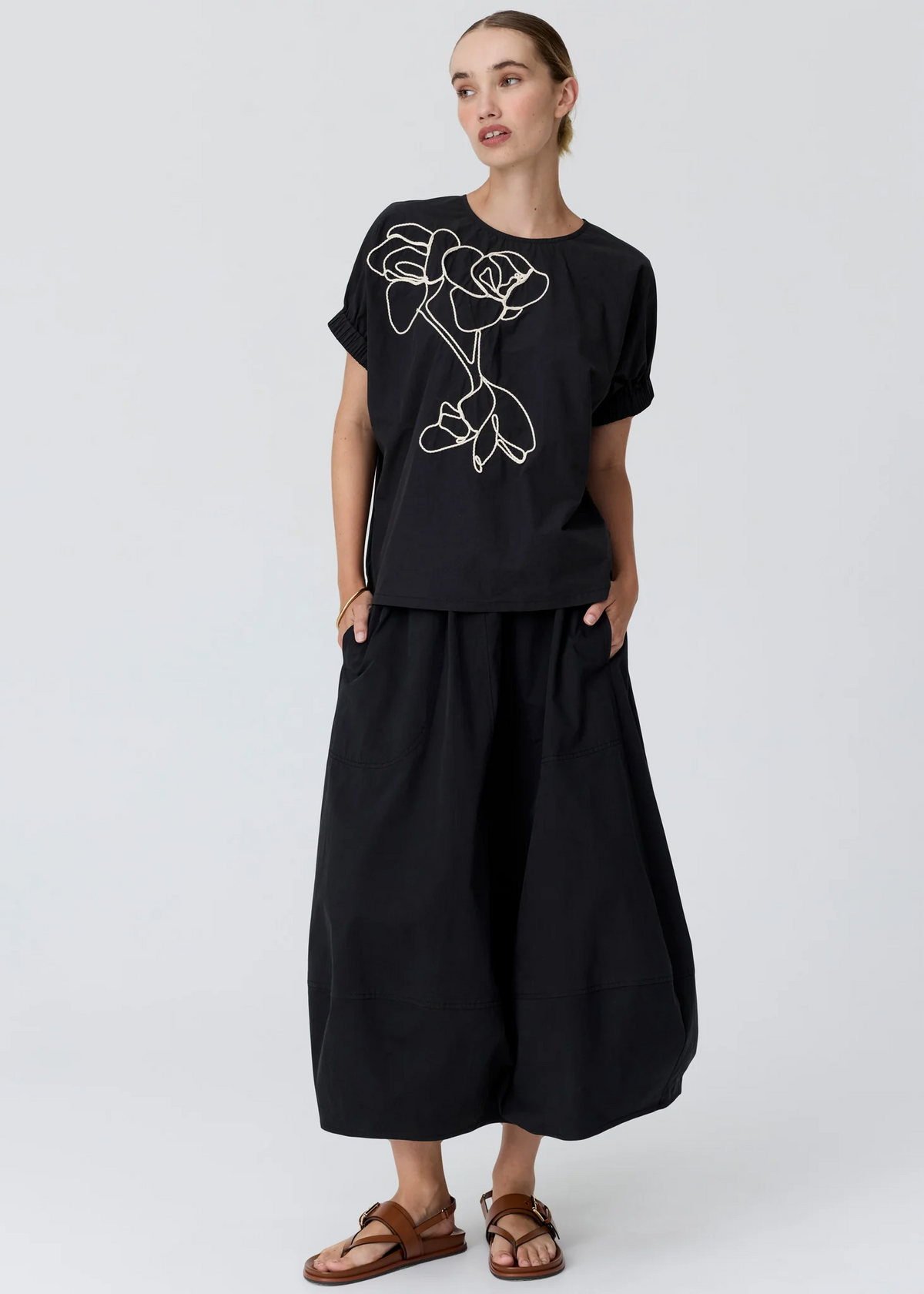 POL Ivy Cornelli Embroidered Top - Black/Chalk