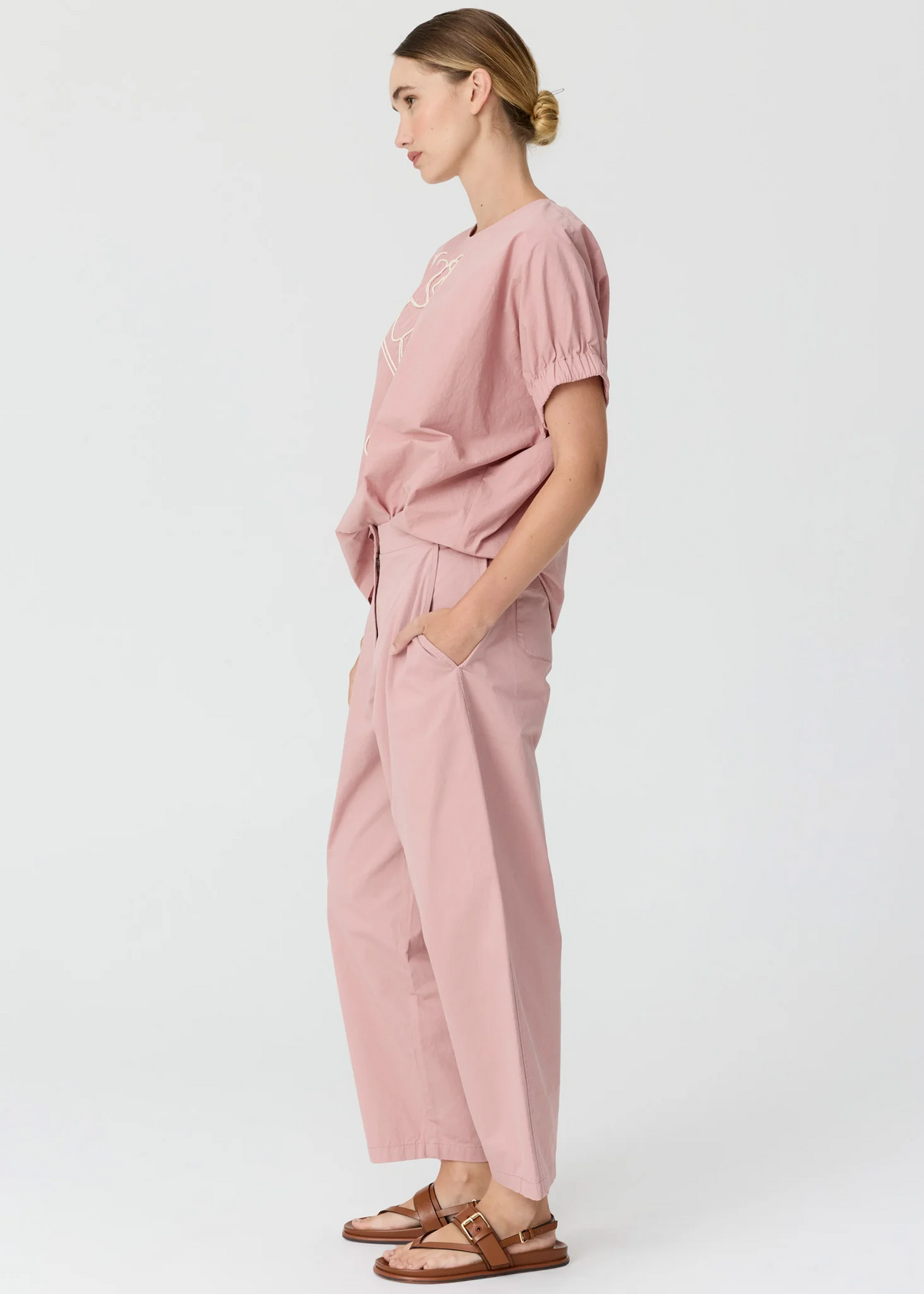 POL Ivy Cornelli Embroidered Top - Pink/Chalk