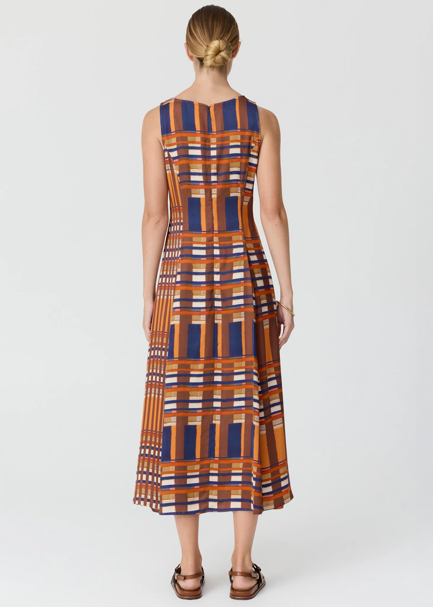 POL Lattice Gathered Dress - Amber Check