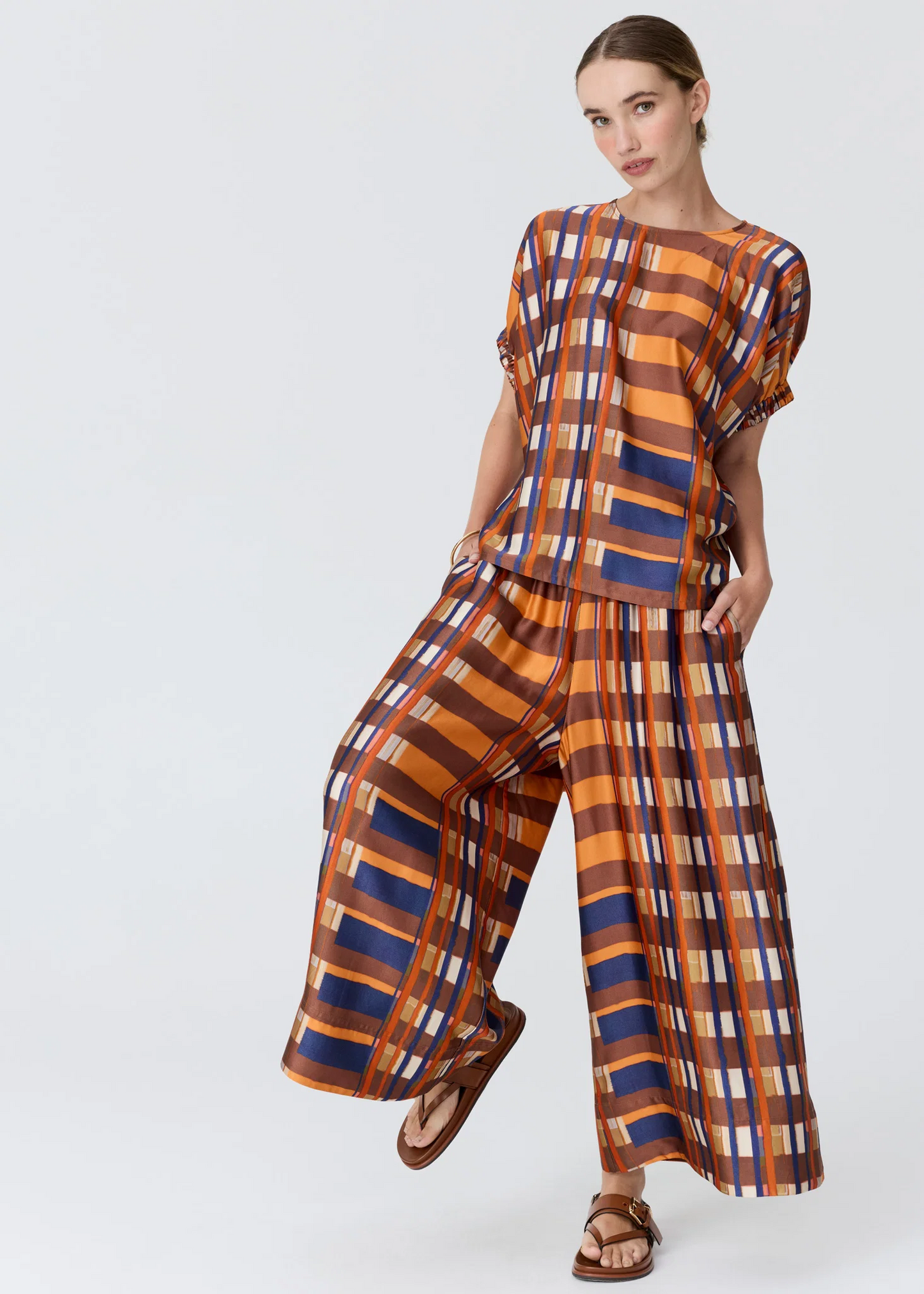 POL Lattice Pant - Amber Check