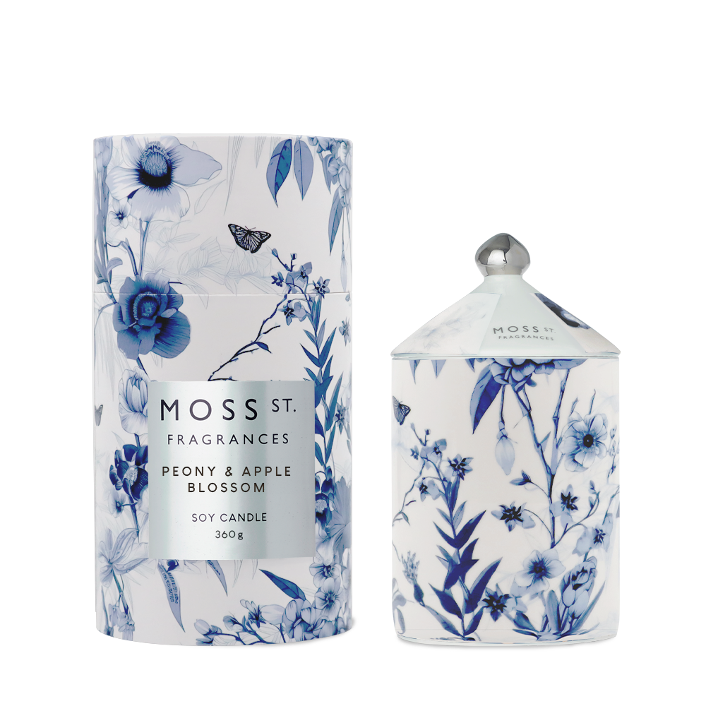 Moss St. Ceramic Large Candle 360g - Peony & Apple Blossom