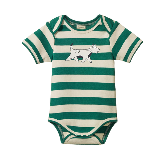 Nature Baby Short Sleeve Bodysuit - Dog Walk Peppermint Print