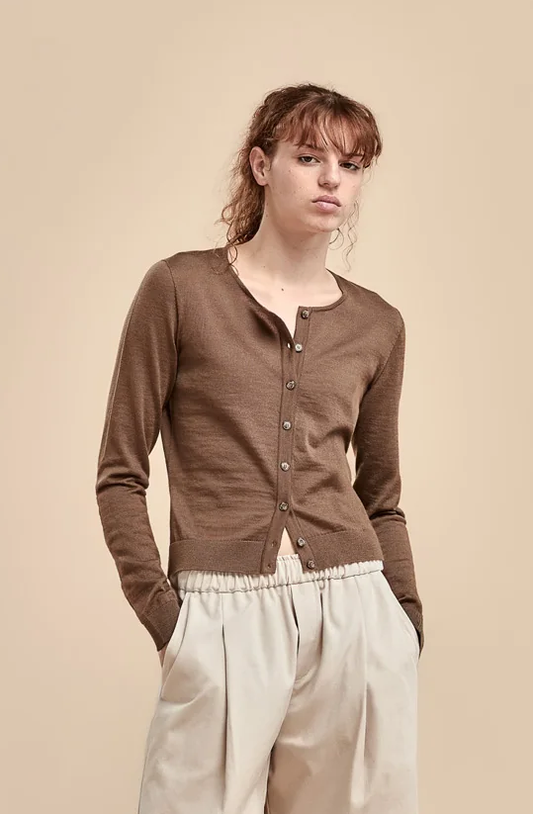 Standard Issue Merino Crop Crew Cardigan - Truffle