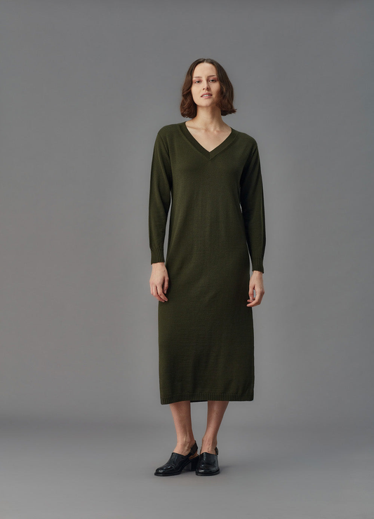 Standard Issue Merino V Neck Dress - Smudge