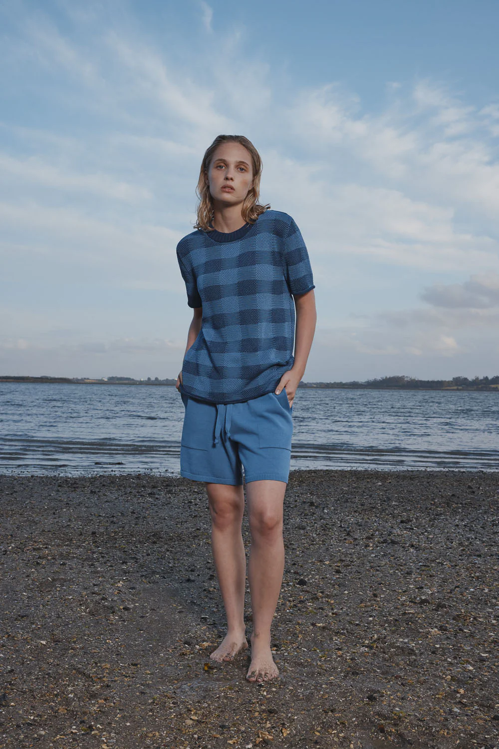 Standard Issue Cotton Universal Plaid T-Shirt - Pacific/Woad
