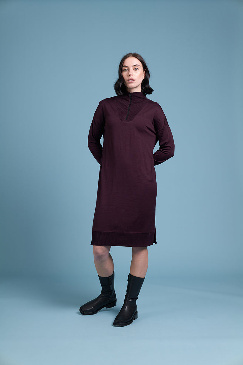 Siren Zip Code Dress - Dark Cherry Marl