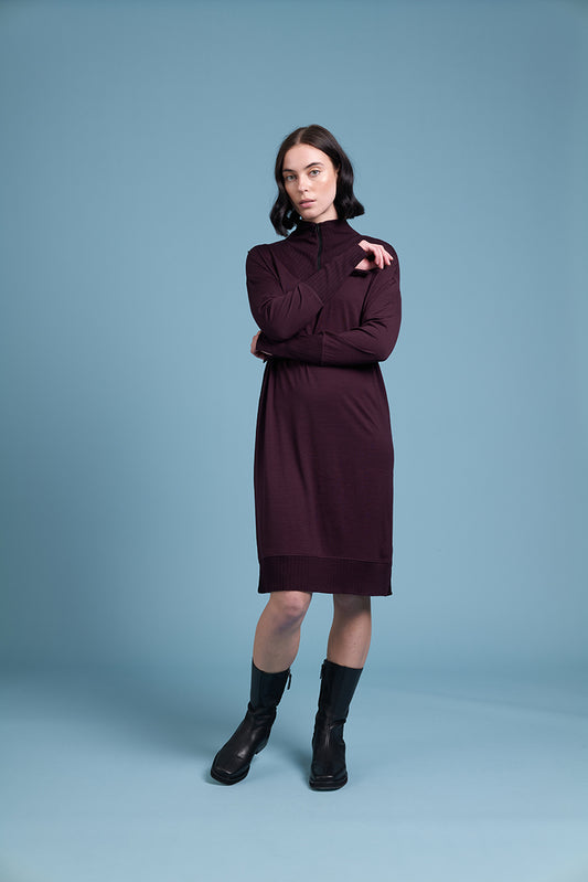 Siren Zip Code Dress - Dark Cherry Marl