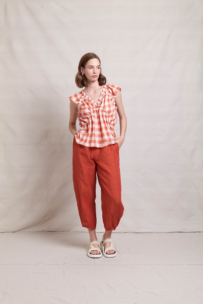 Neris Upscale Top - Terracotta Check