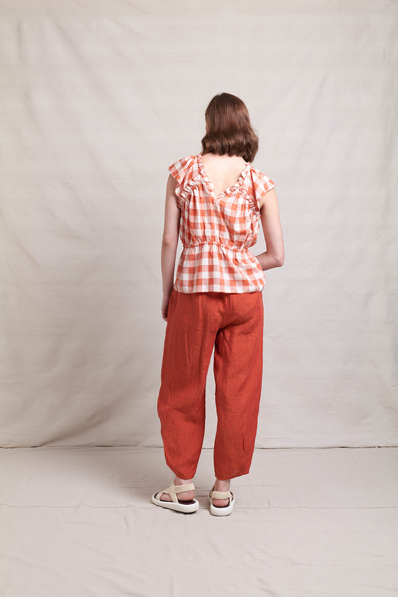 Neris Upscale Top - Terracotta Check