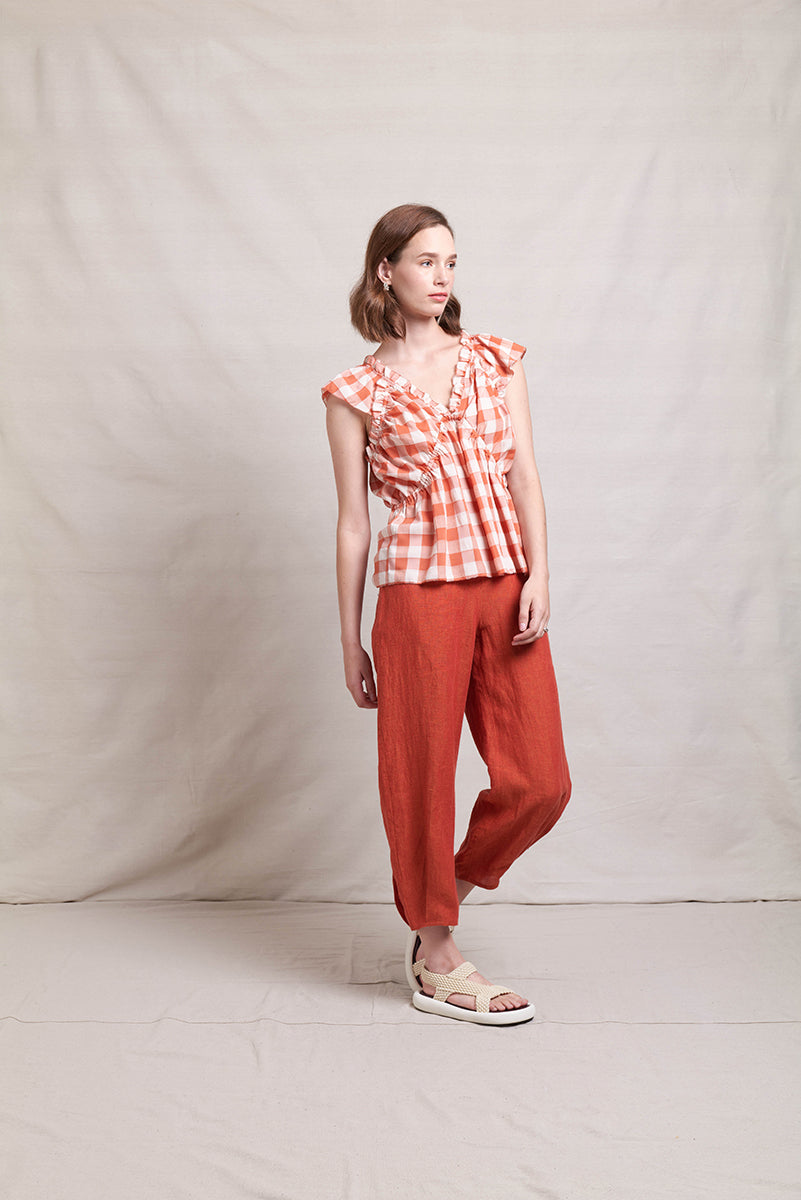 Neris Upscale Top - Terracotta Check