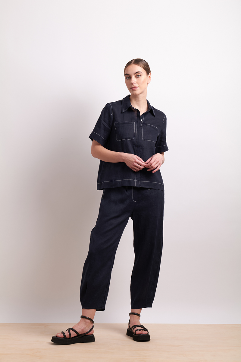Neris In Contrast Shirt - Indigo