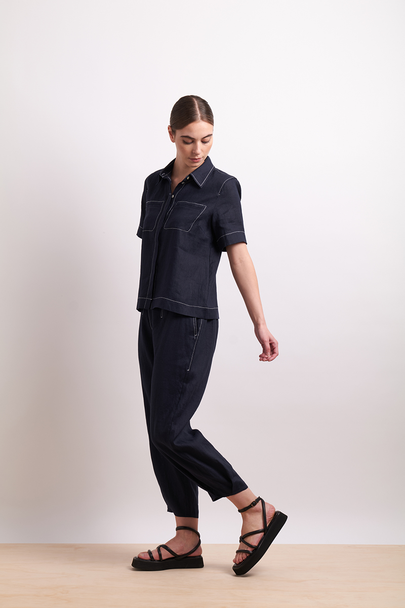 Neris In Contrast Shirt - Indigo