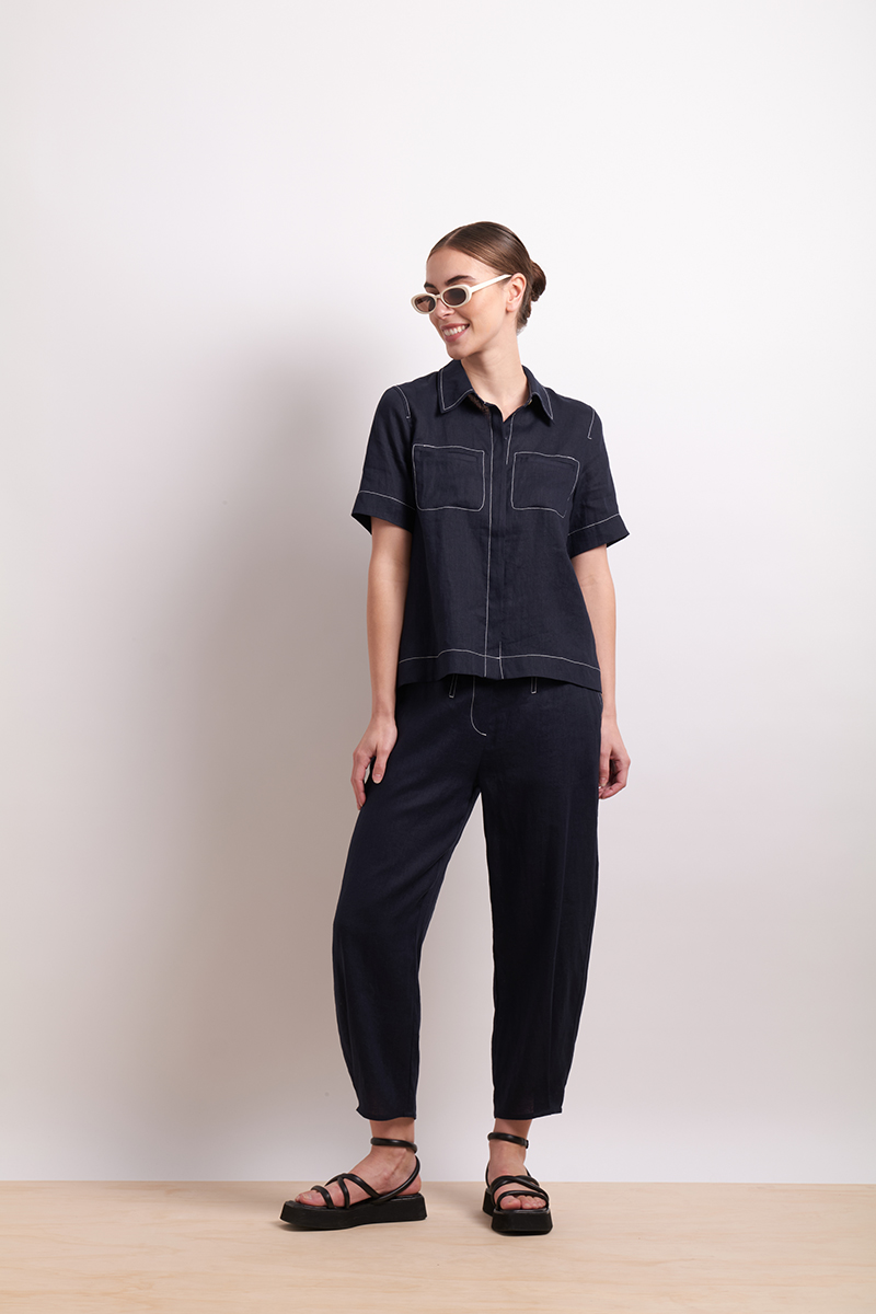 Neris In Contrast Shirt - Indigo