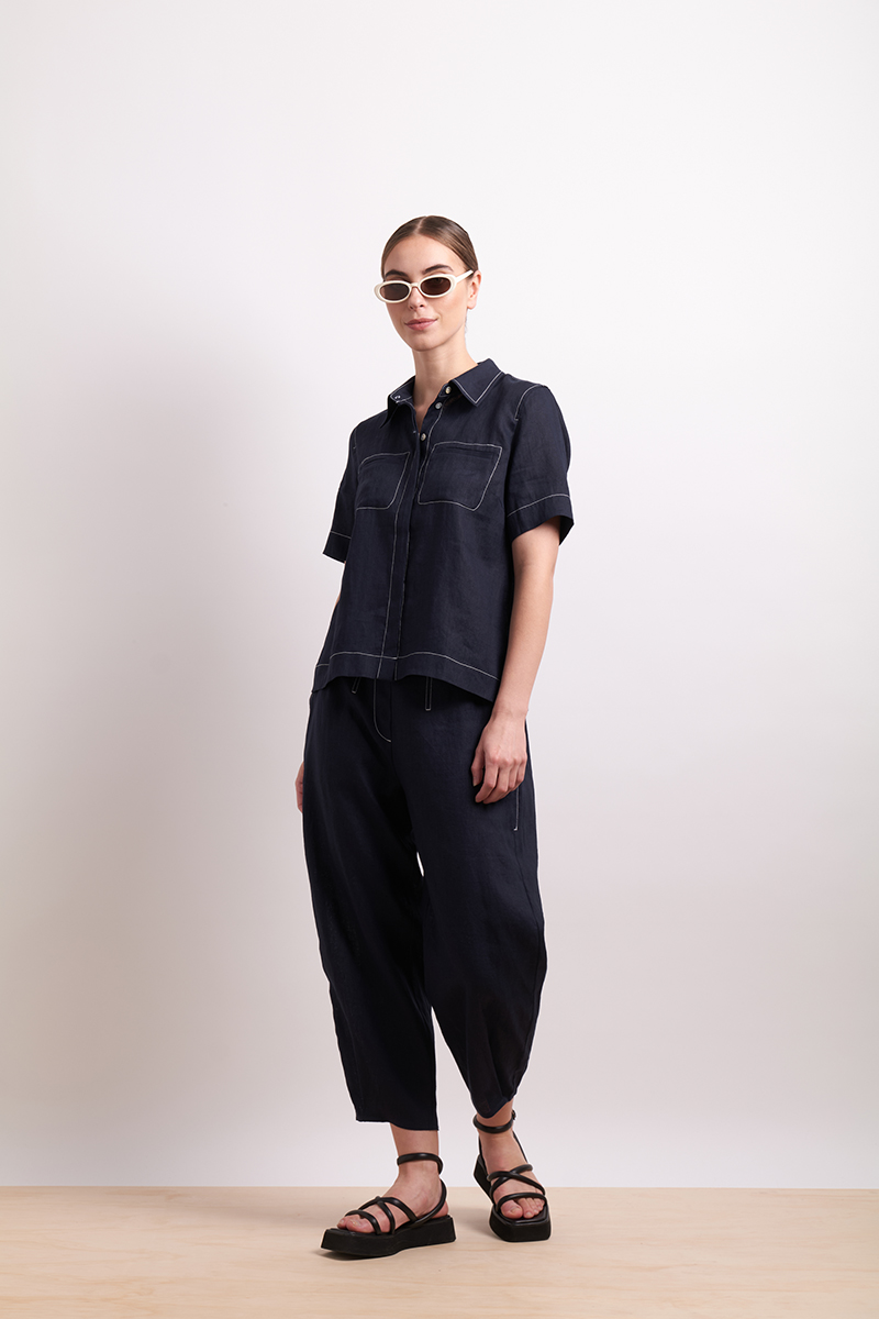 Neris In Contrast Shirt - Indigo