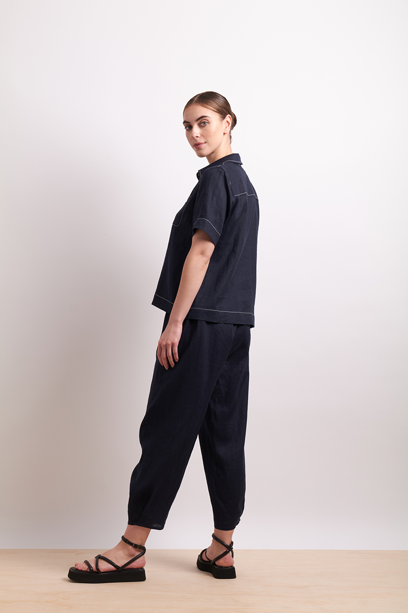 Neris In Contrast Shirt - Indigo