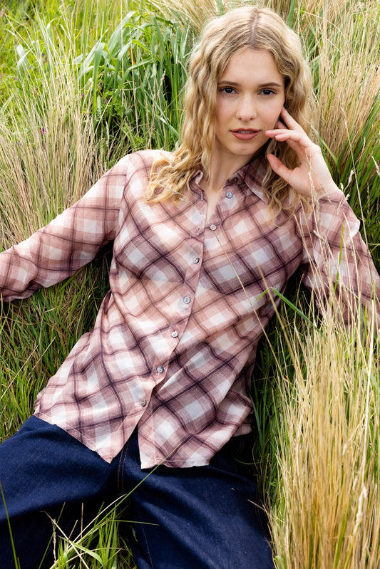 Neris Edgy Shirt - Raisin Check