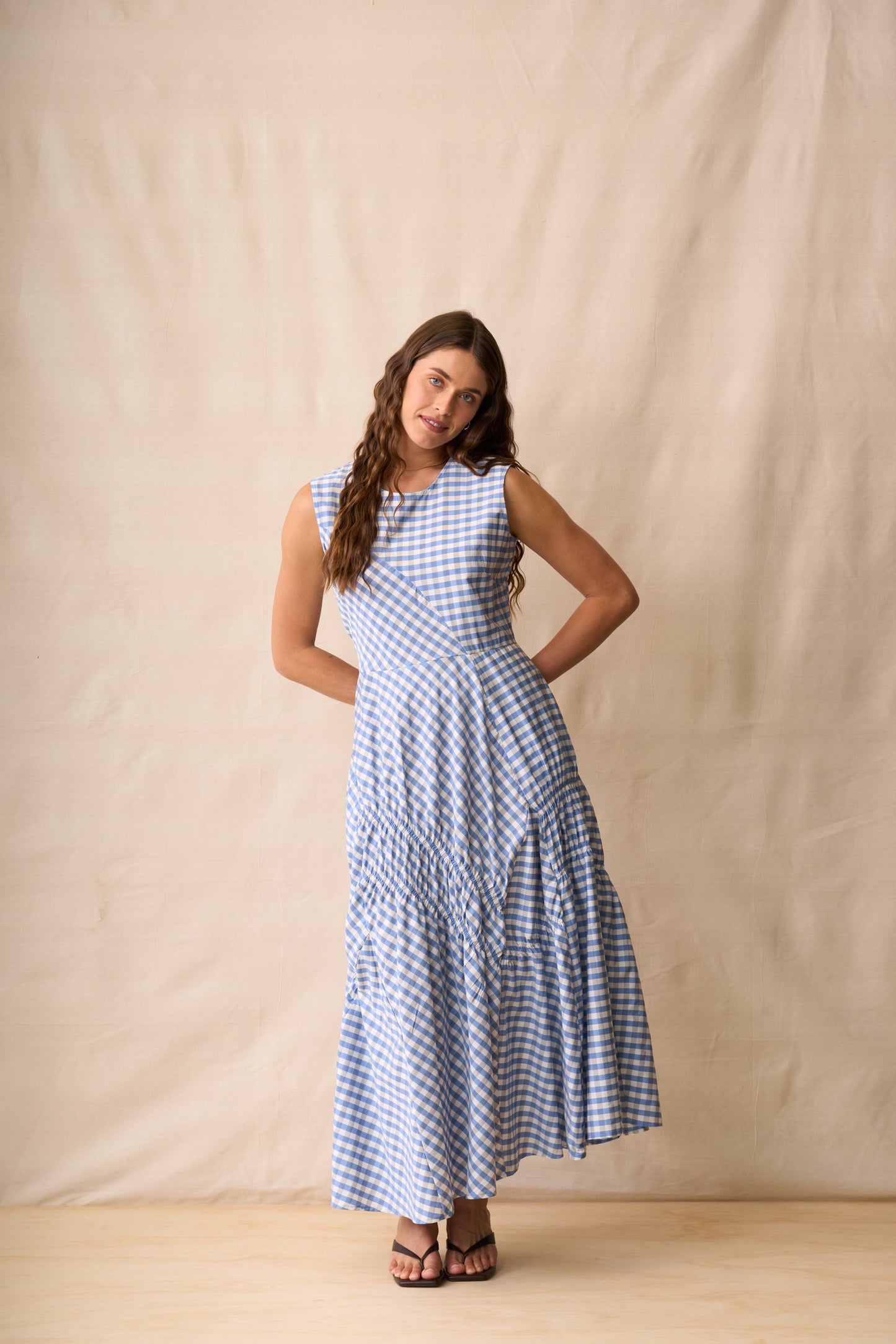 Neris In Stitches Dress - Blue Check