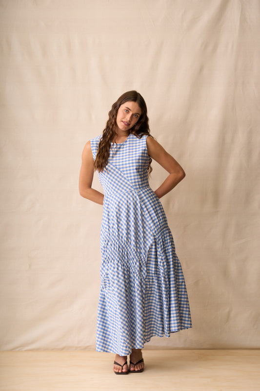 Neris In Stitches Dress - Blue Check