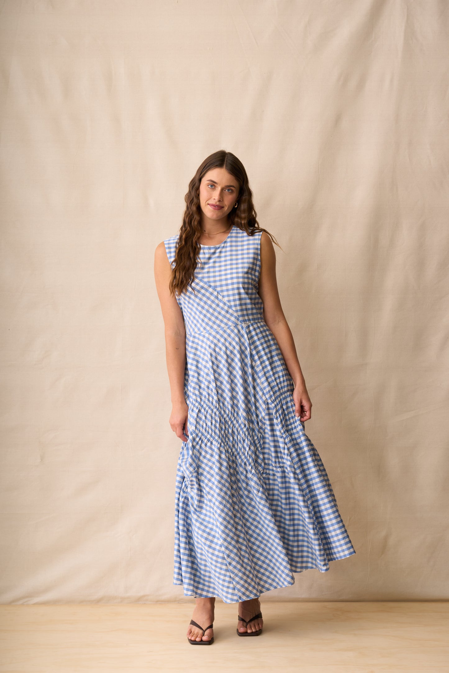 Neris In Stitches Dress - Blue Check