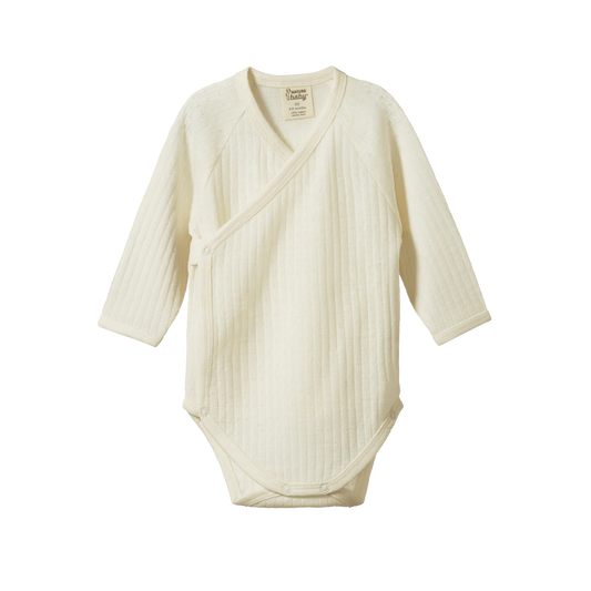 Nature Baby Merino Long Sleeve Kimono Pointelle Bodysuit - Natural