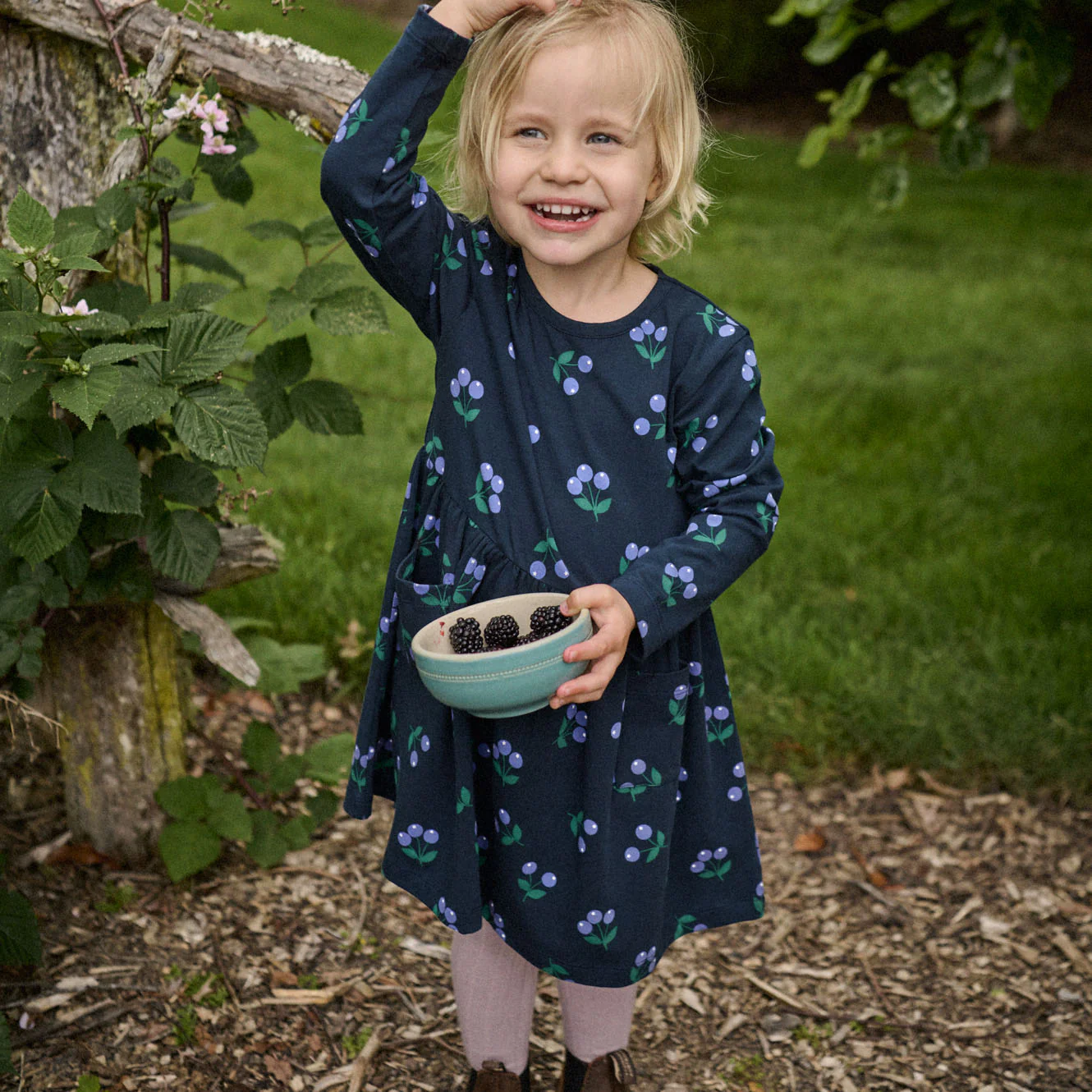Nature Baby Long Sleeve Twirl Dress - Winter Berry Navy Print