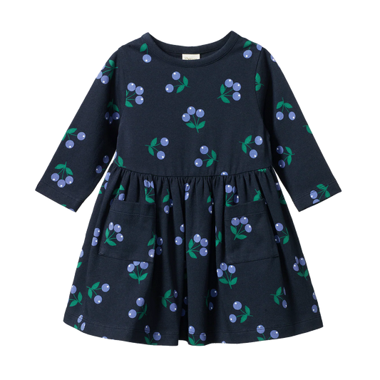 Nature Baby Long Sleeve Twirl Dress - Winter Berry Navy Print