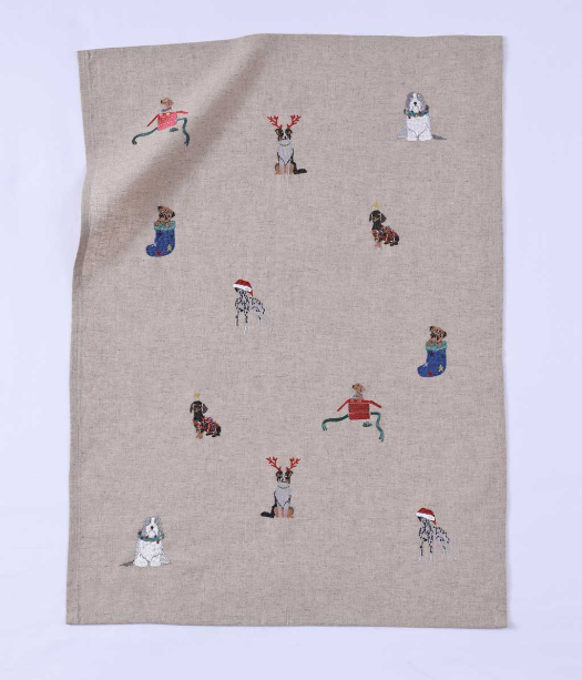 MM Linen Tea Towel - Santa Paws