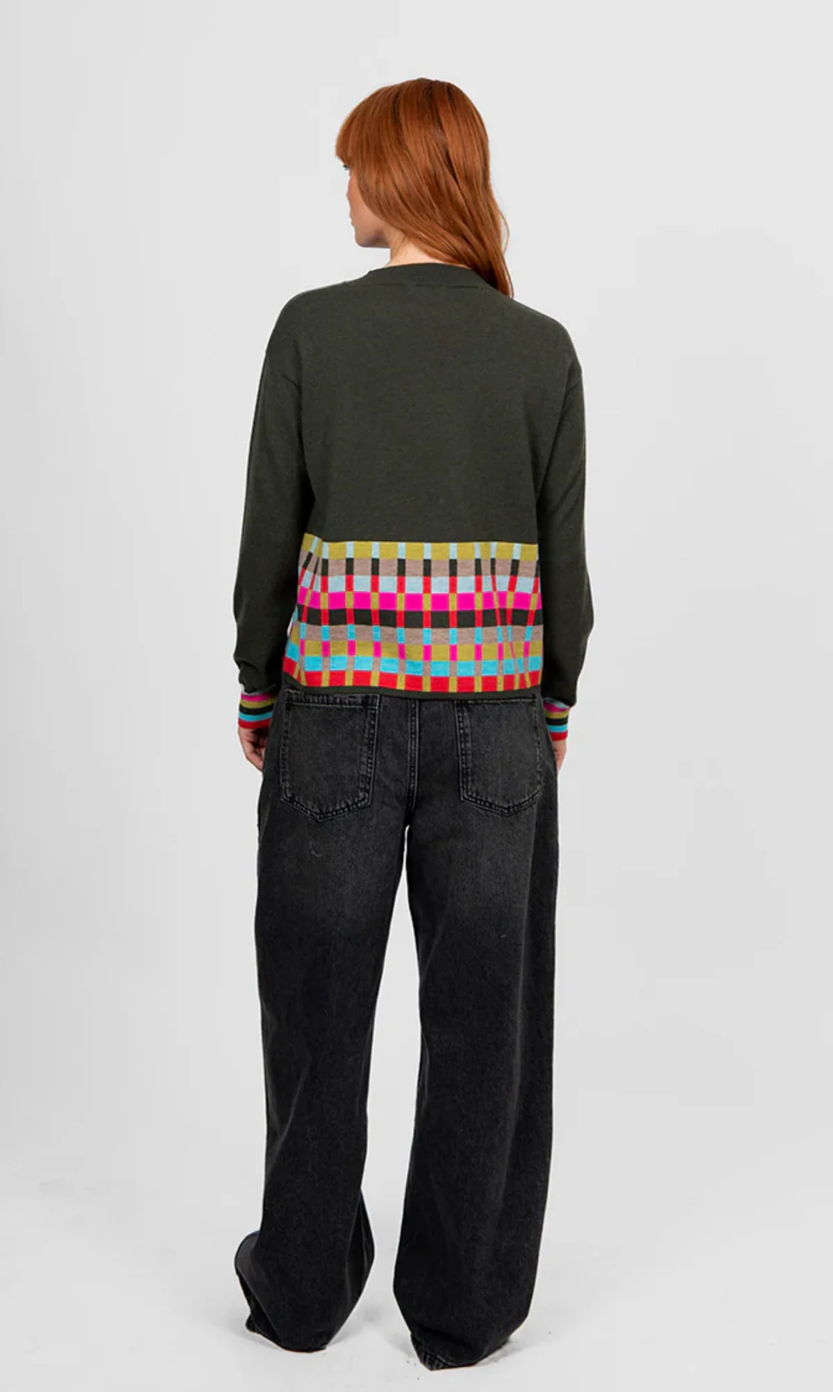 Bridge & Lord Jacquard Check Border Pullover - Olive