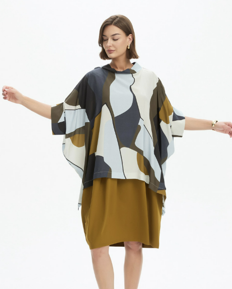 Tirelli Statement Neck Print Tunic - Abstract Navy Multi