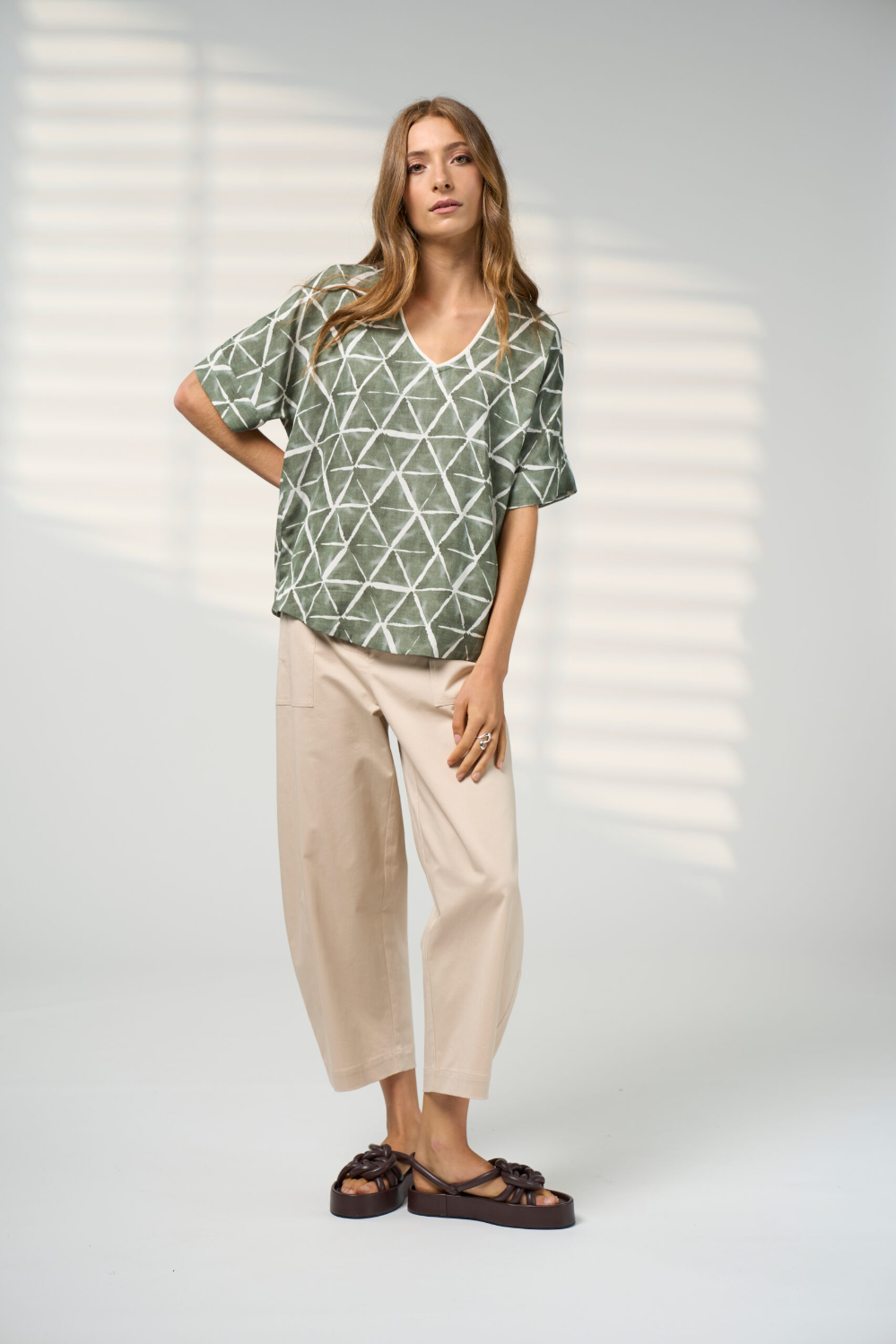 Madly Sweetly Prism Top - Khaki Multi