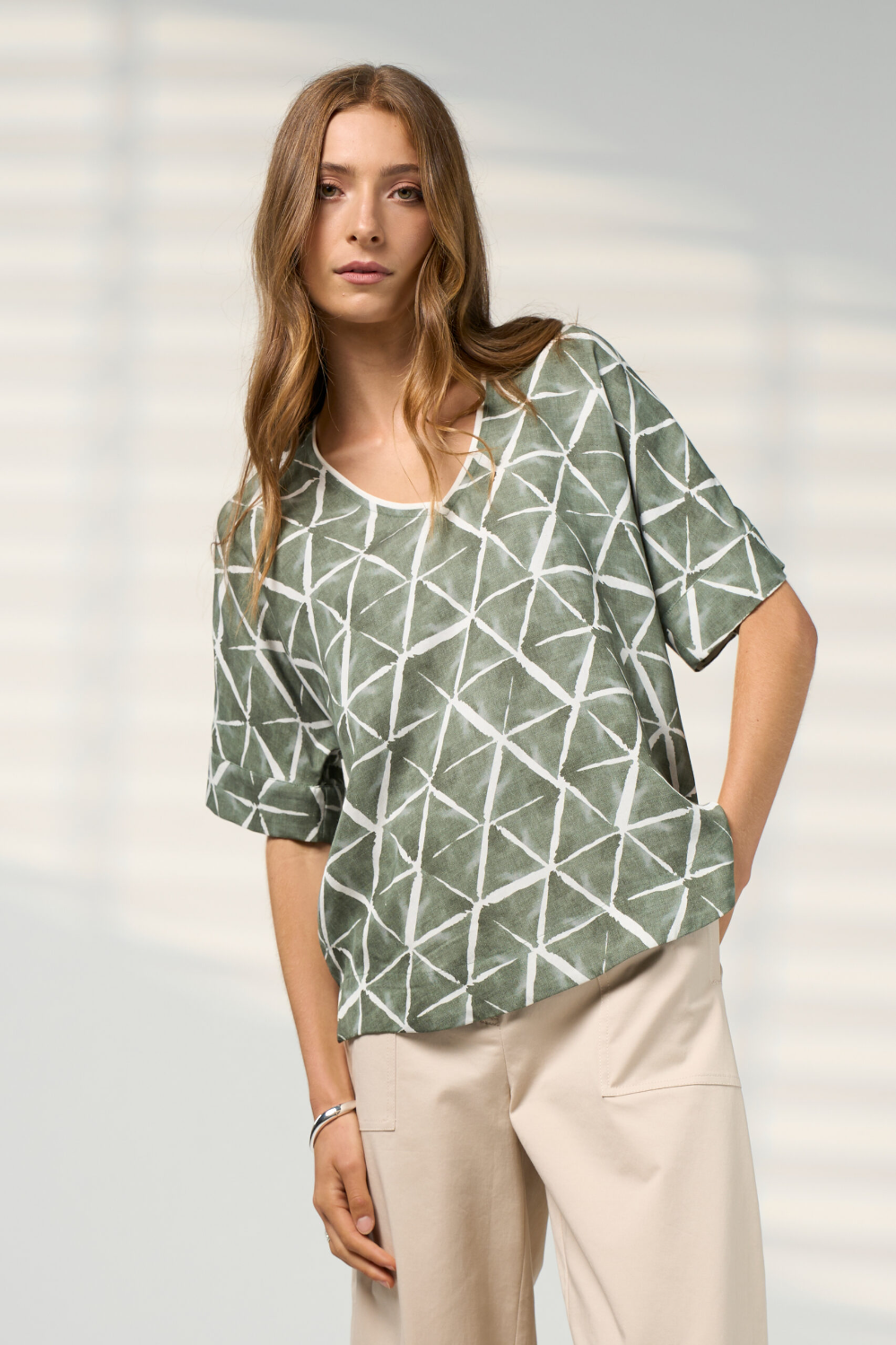 Madly Sweetly Prism Top - Khaki Multi