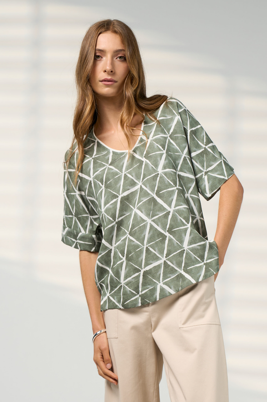 Madly Sweetly Prism Top - Khaki Multi
