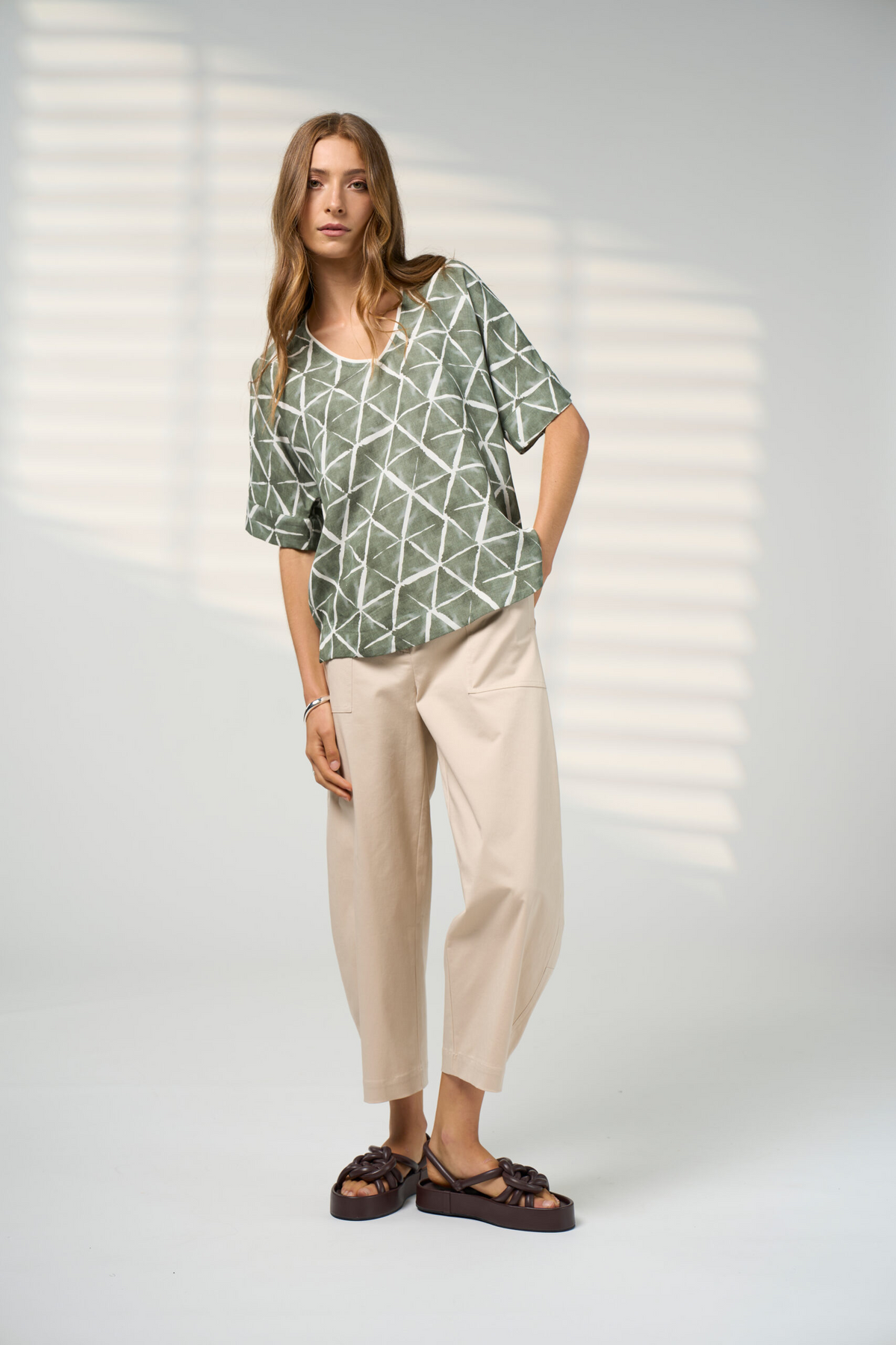 Madly Sweetly Prism Top - Khaki Multi