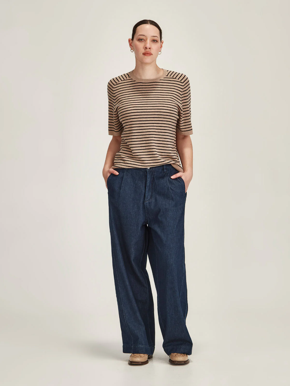 Sills Cecilia Stripe Knit Tee - Oatmeal/Navy