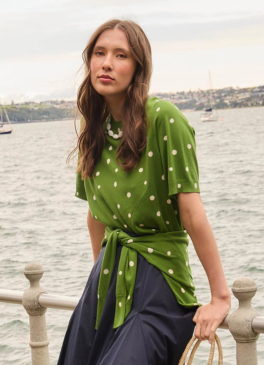 Sills Ava Spot Tee - Palm Green/Chalk