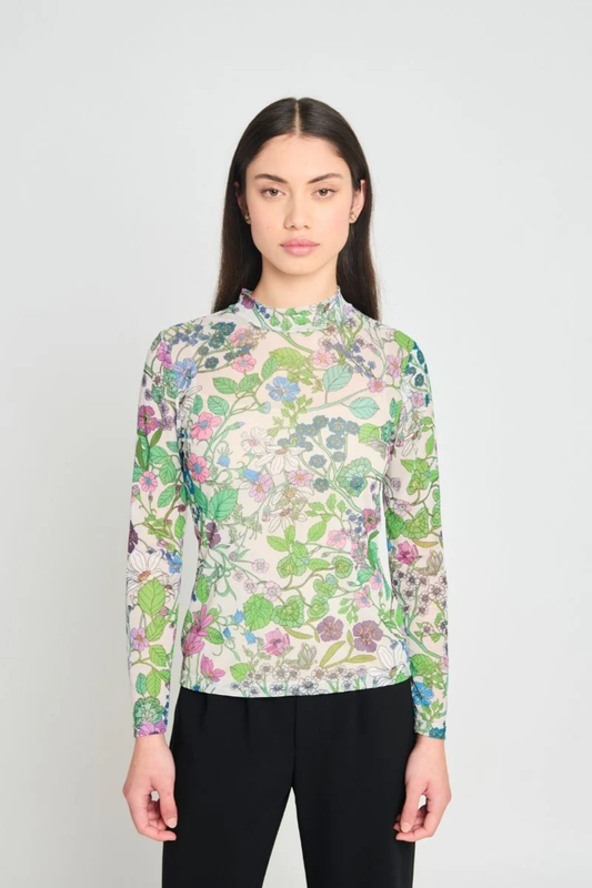 Twenty-Seven Names Fantasy Floral Top - Cream Floral Mesh