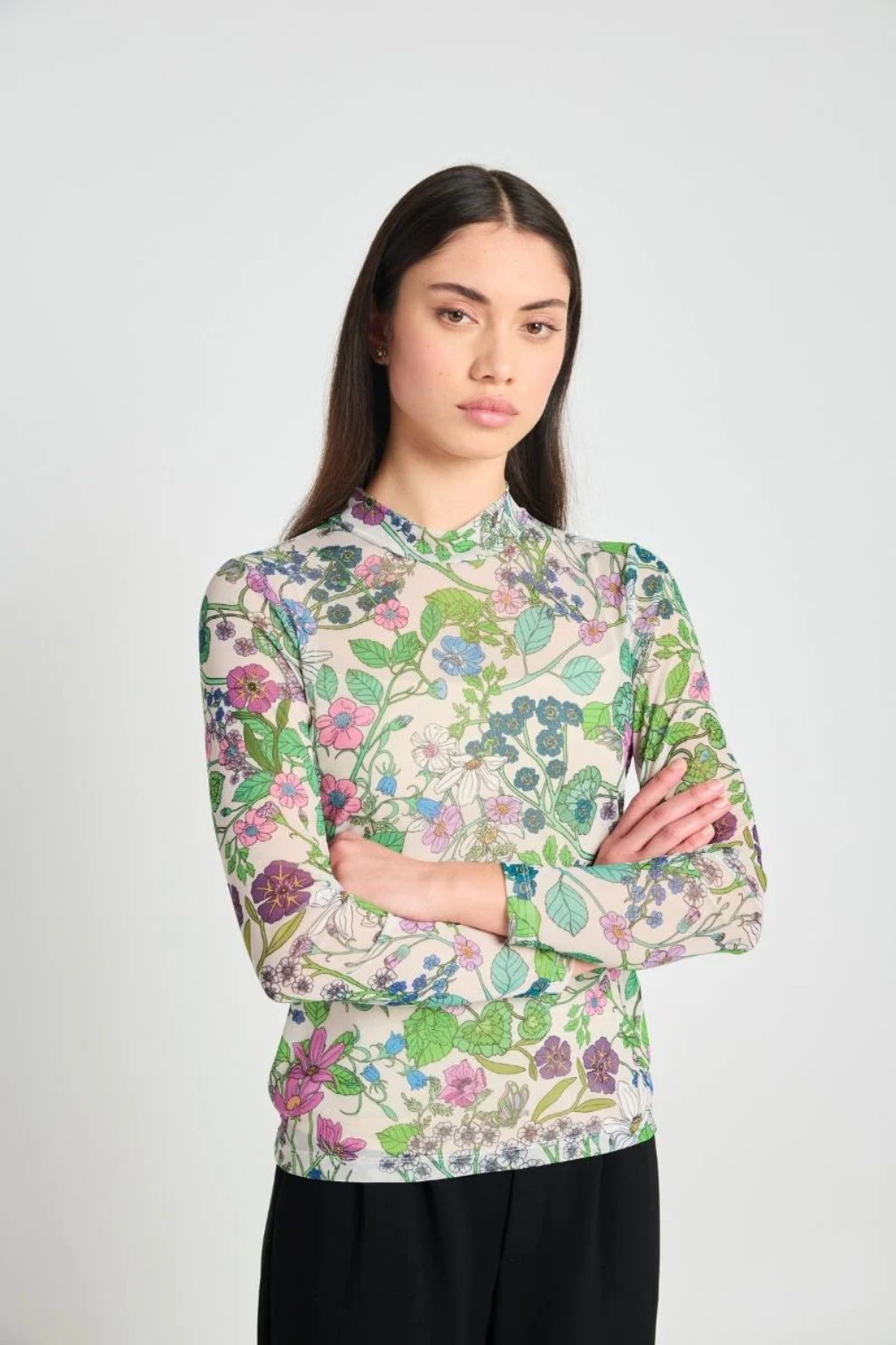 Twenty-Seven Names Fantasy Floral Top - Cream Floral Mesh